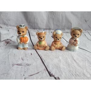 Homco Figurines Autumn Harvest Thanksgiving Bears Set #5312 READ